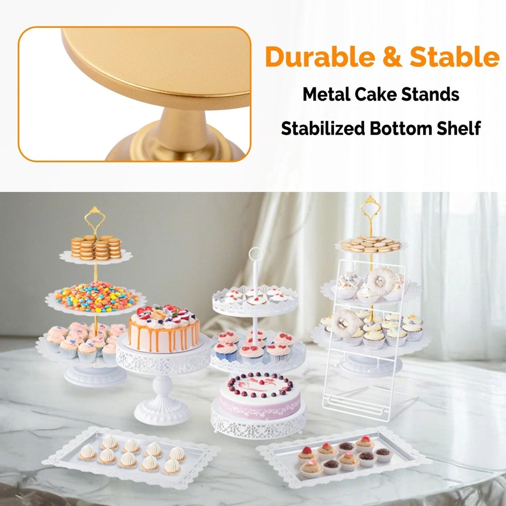 Elegant White Tiered Cake Stand Set Metal Dessert Display For Weddings And Parties 1