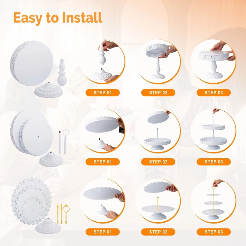 Elegant White Tiered Cake Stand Set Metal Dessert Display For Weddings And Parties 4