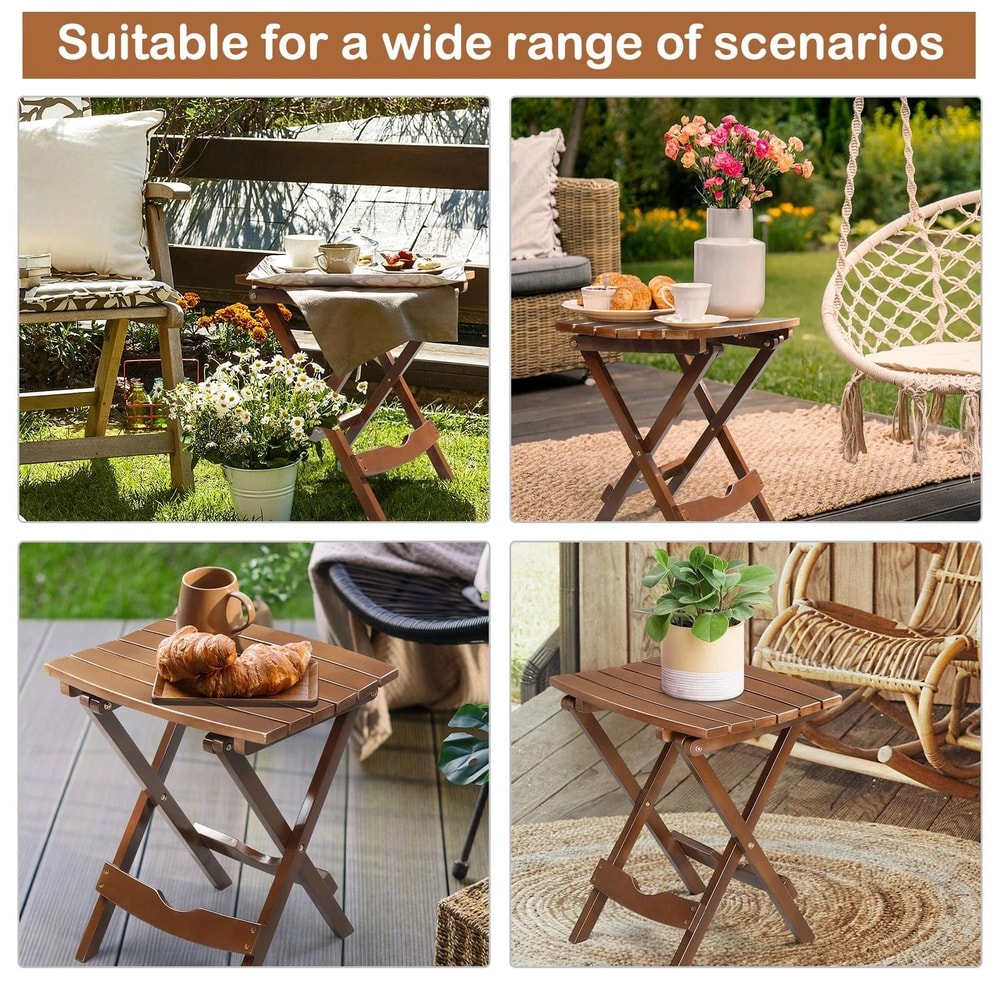 Round Wooden Folding Side Table Solid Wood End Coffee Table For Indoor Outdoor Use 1