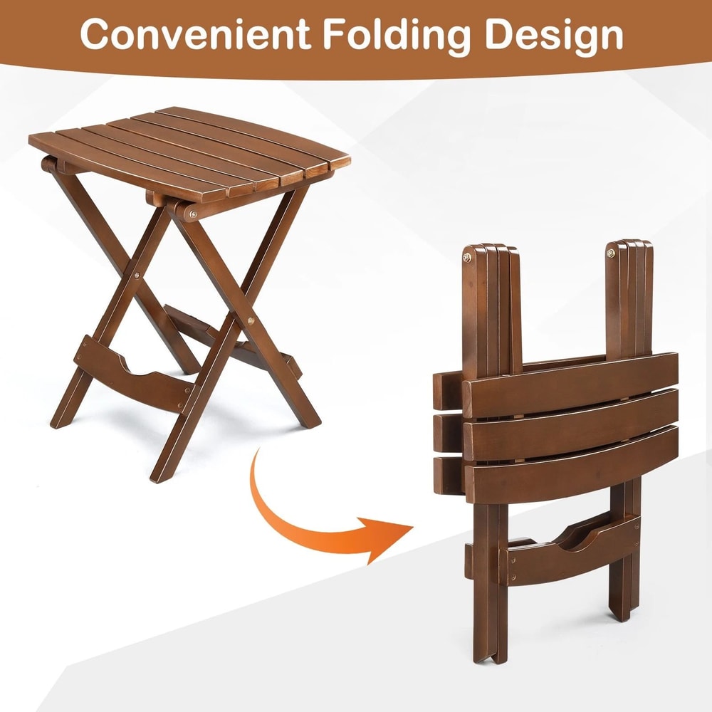 Round Wooden Folding Side Table Solid Wood End Coffee Table For Indoor Outdoor Use 3