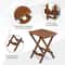 Round Wooden Folding Side Table Solid Wood End Coffee Table For Indoor Outdoor Use 4
