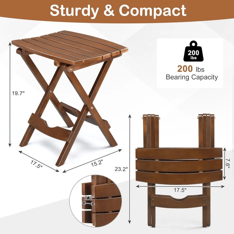 Round Wooden Folding Side Table Solid Wood End Coffee Table For Indoor Outdoor Use 6