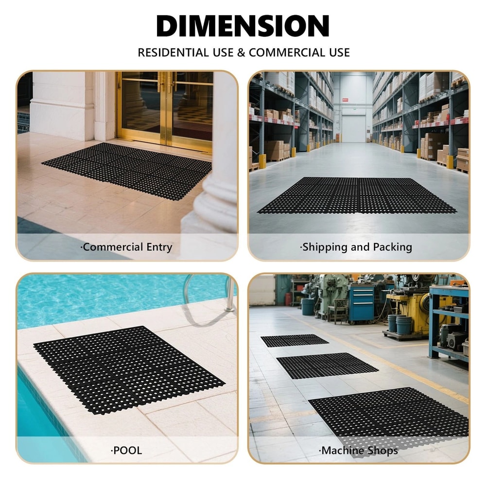 Rubber Mat With Drainage Holes NonSlip AntiFatigue Square Mat For Kitchens Garages And More 2