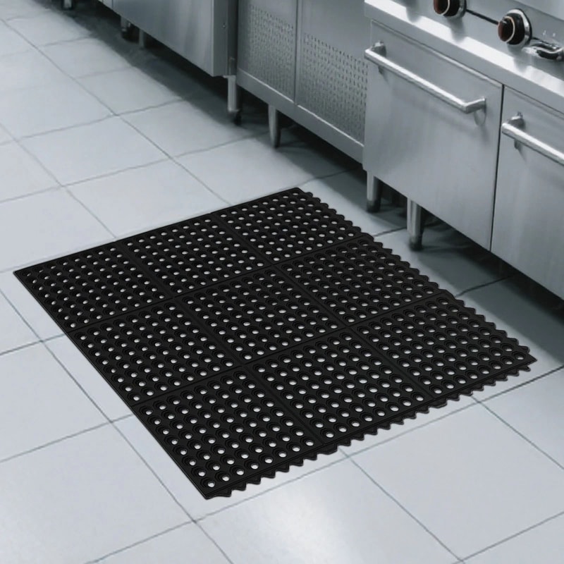 Rubber Mat With Drainage Holes NonSlip AntiFatigue Square Mat For Kitchens Garages And More 1