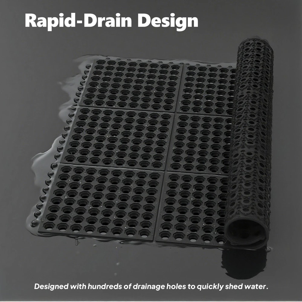 Rubber Mat With Drainage Holes NonSlip AntiFatigue Square Mat For Kitchens Garages And More 5