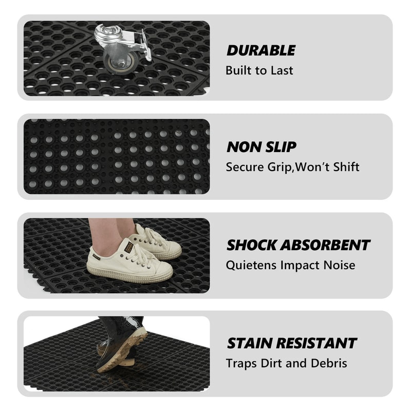 Rubber Mat With Drainage Holes NonSlip AntiFatigue Square Mat For Kitchens Garages And More 6