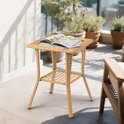 portable wicker side table with glass top – indoor & outdoor all-weather furniture