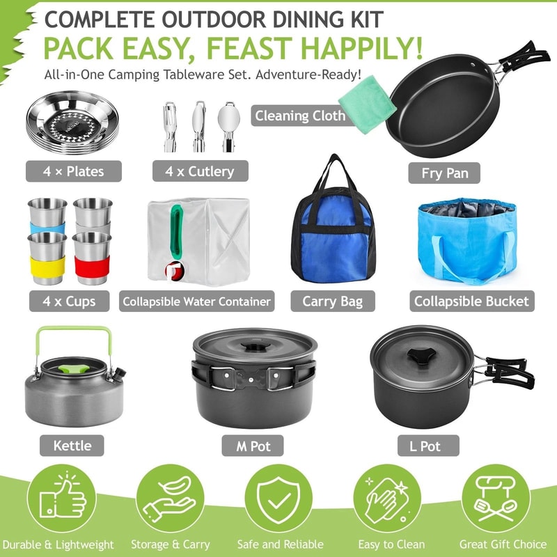 Camping Cookware Set Ultimate Outdoor Mess Kit For Picnics And Hiking 9