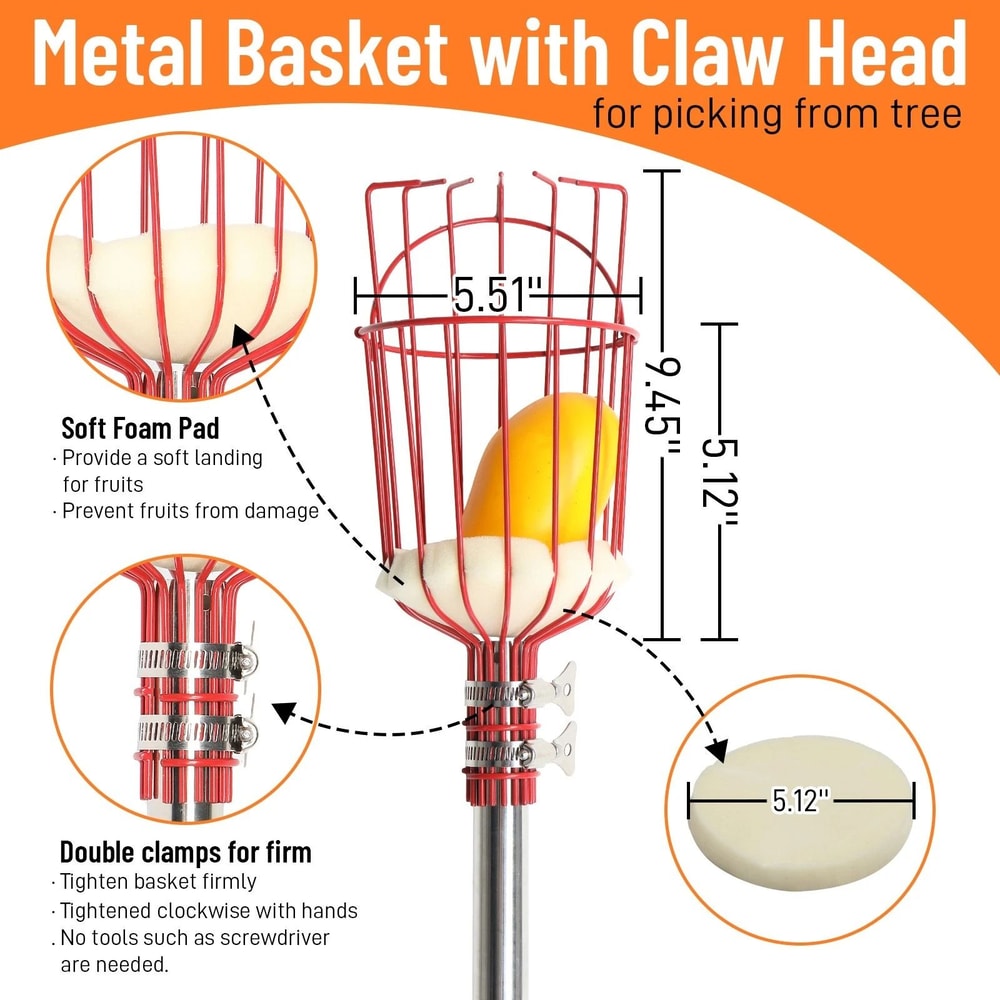 Adjustable Fruit Picker Pole With Basket Harvesting Tool 4