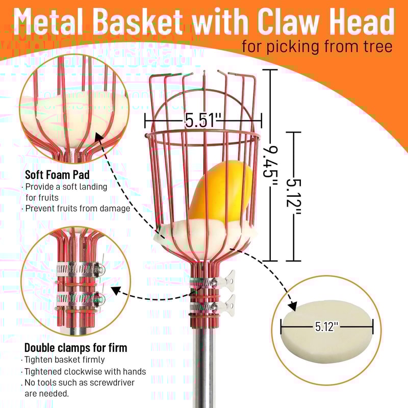 Adjustable Fruit Picker Pole With Basket Harvesting Tool 4