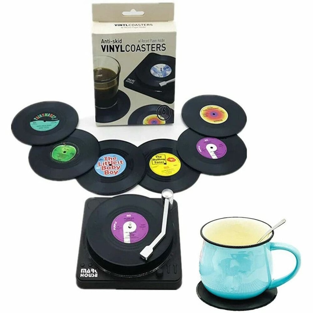 Retro Record Coasters Set Absorbent NonSlip Drink Pad Mat With Holder Perfect For Home Bars And Mu 2