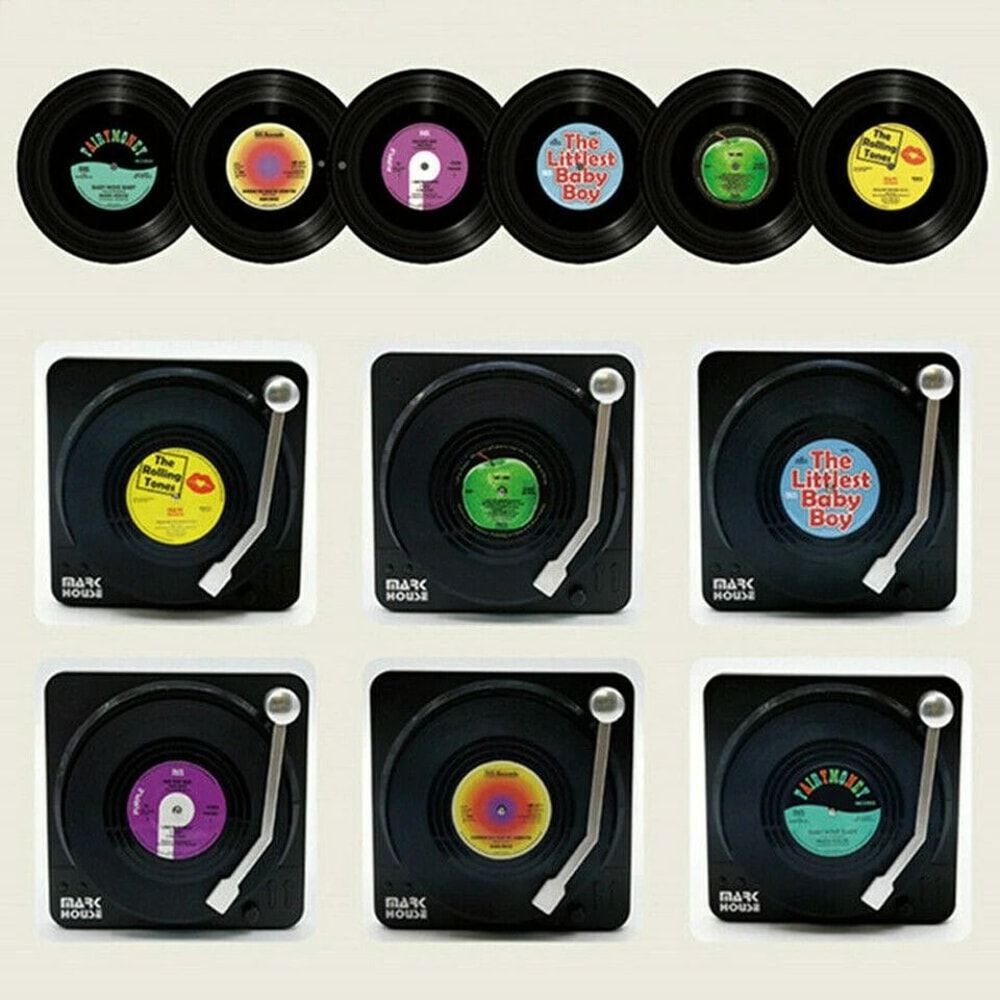 Retro Record Coasters Set Absorbent NonSlip Drink Pad Mat With Holder Perfect For Home Bars And Mu 5