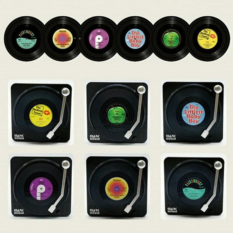 Retro Record Coasters Set Absorbent NonSlip Drink Pad Mat With Holder Perfect For Home Bars And Mu 5
