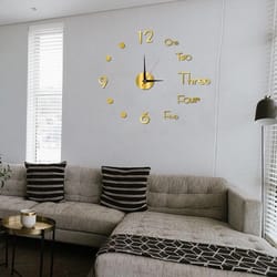 large mirror wall clock diy stickers for office and home | modern decorative timepiece