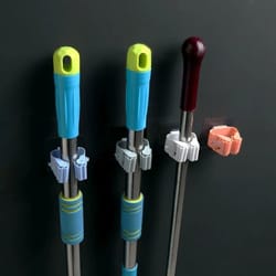 self-adhesive broom holder wall mount - durable mop rack organizer for home & office storage