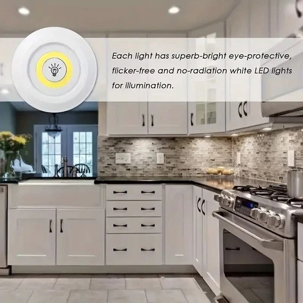 LED Puck Light Wireless Under Cabinet Lighting Kit Perfect For Kitchen Counter Cabinet Wardrobe L 2