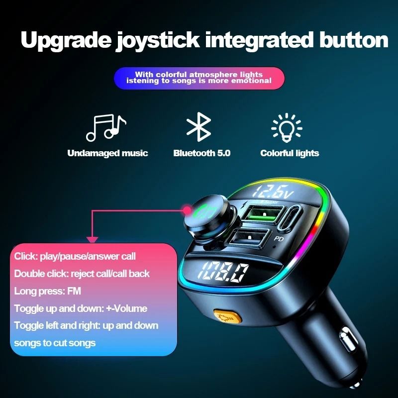 Bluetooth Car FM Transmitter Adapter With USB PD Charger AUX HandsFree For Smooth Audio Streaming 9