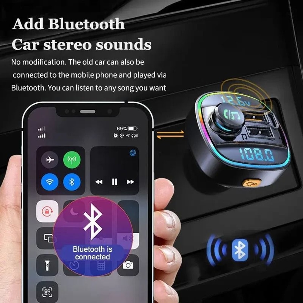 Bluetooth Car FM Transmitter Adapter With USB PD Charger AUX HandsFree For Smooth Audio Streaming 2