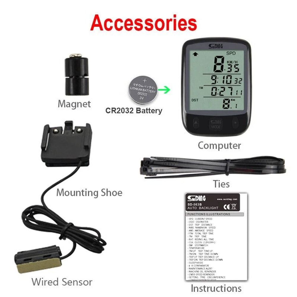 Wireless LCD Bike Speedometer Waterproof Digital Odometer 12