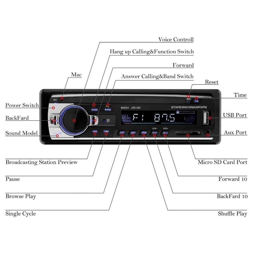 Bluetooth Car FM Radio InDash Receiver With USB And SD Input 4