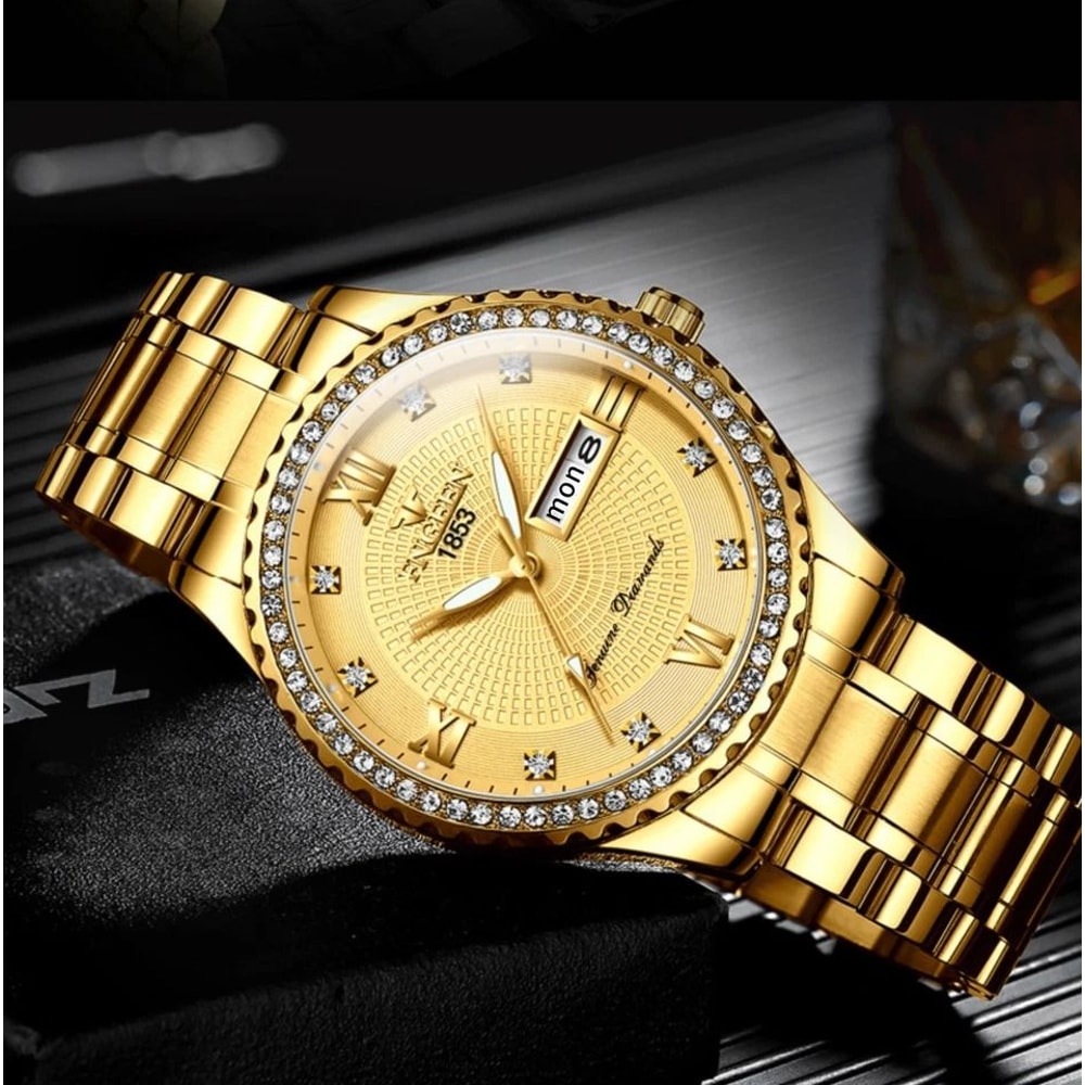 Waterproof Gold Mens Watch Classic Stainless Steel Analog Business Gift 2