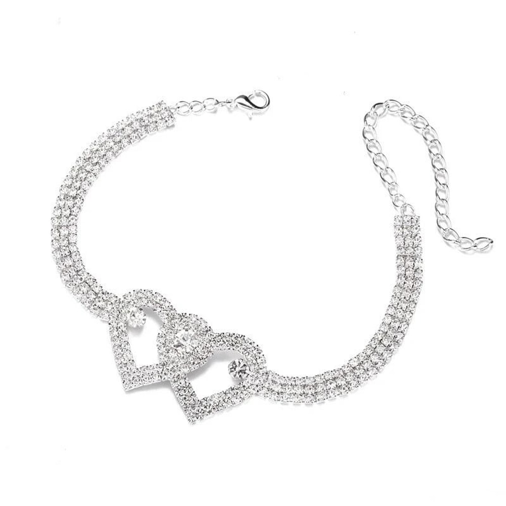 Double Heart Crystal Anklet Elegant Barefoot Chain Bracelet For Women 2