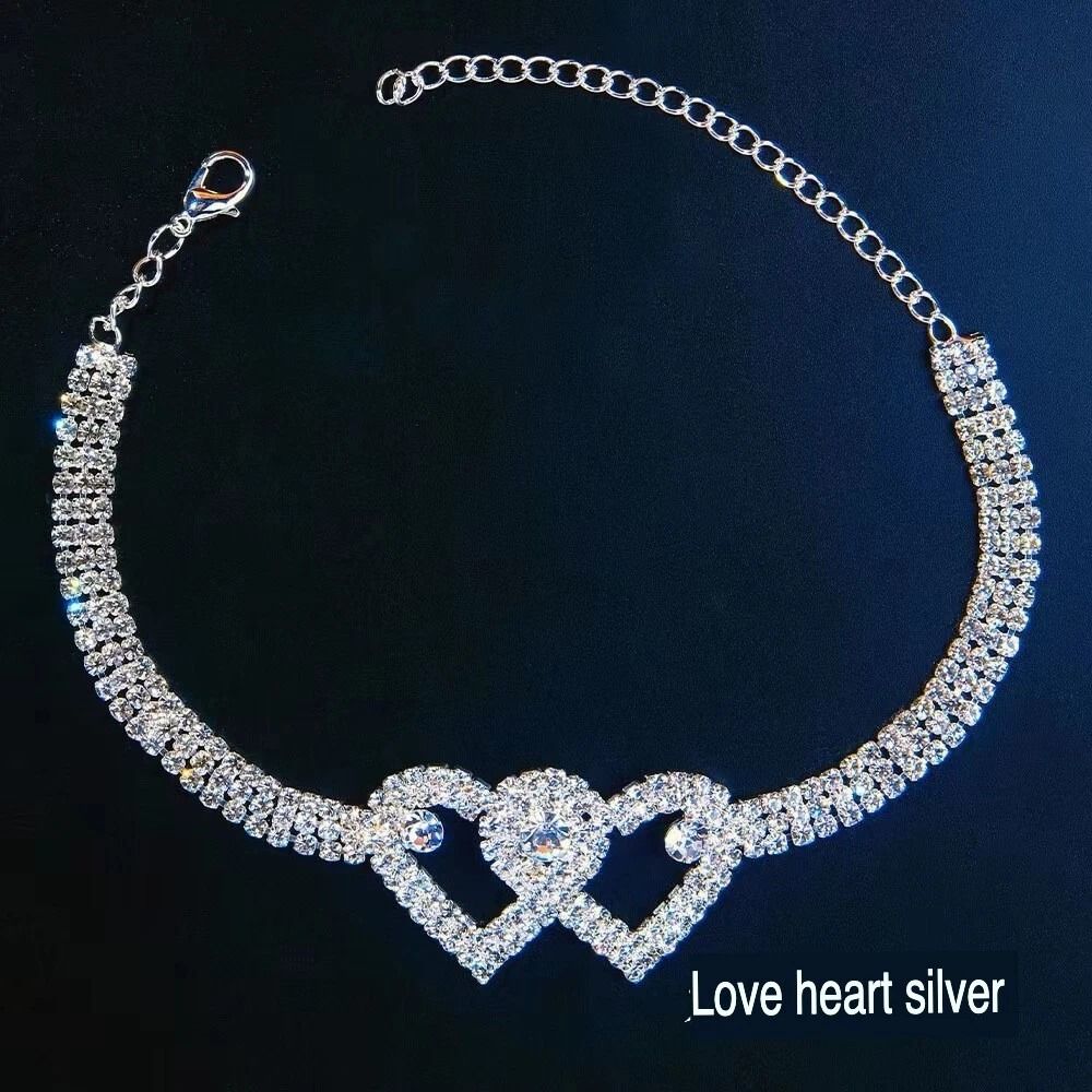 Double Heart Crystal Anklet Elegant Barefoot Chain Bracelet For Women 3