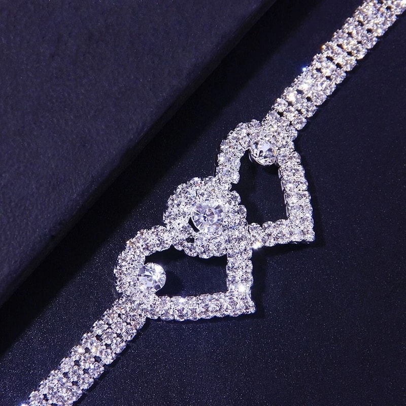 Double Heart Crystal Anklet Elegant Barefoot Chain Bracelet For Women 4