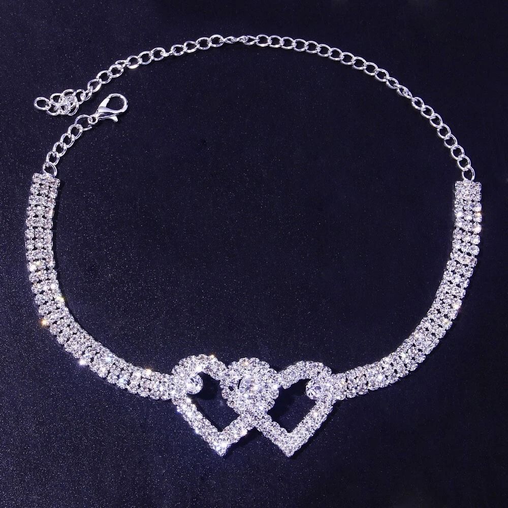 Double Heart Crystal Anklet Elegant Barefoot Chain Bracelet For Women 5