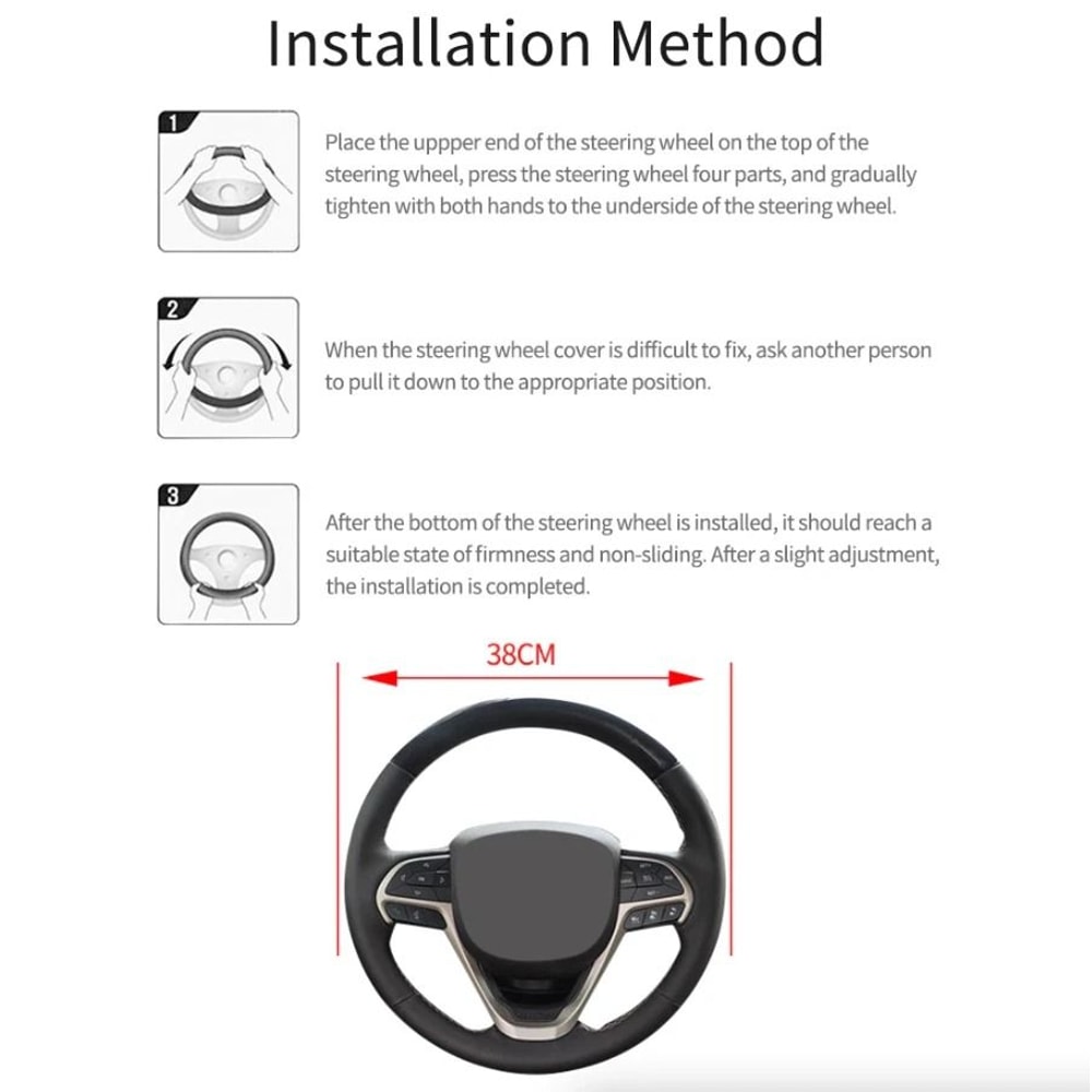 Leather Car Steering Wheel Cover With AntiSlip Grip Carbon Fiber 7