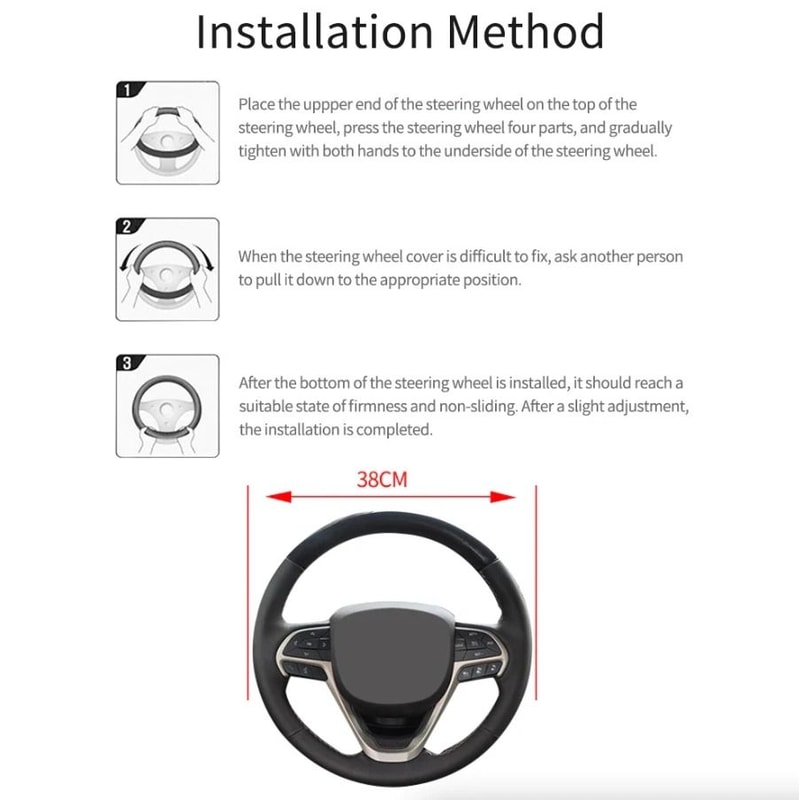 Leather Car Steering Wheel Cover With AntiSlip Grip Carbon Fiber 7