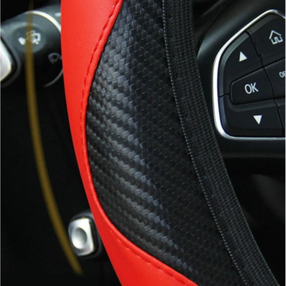 Leather Car Steering Wheel Cover With AntiSlip Grip Carbon Fiber 1