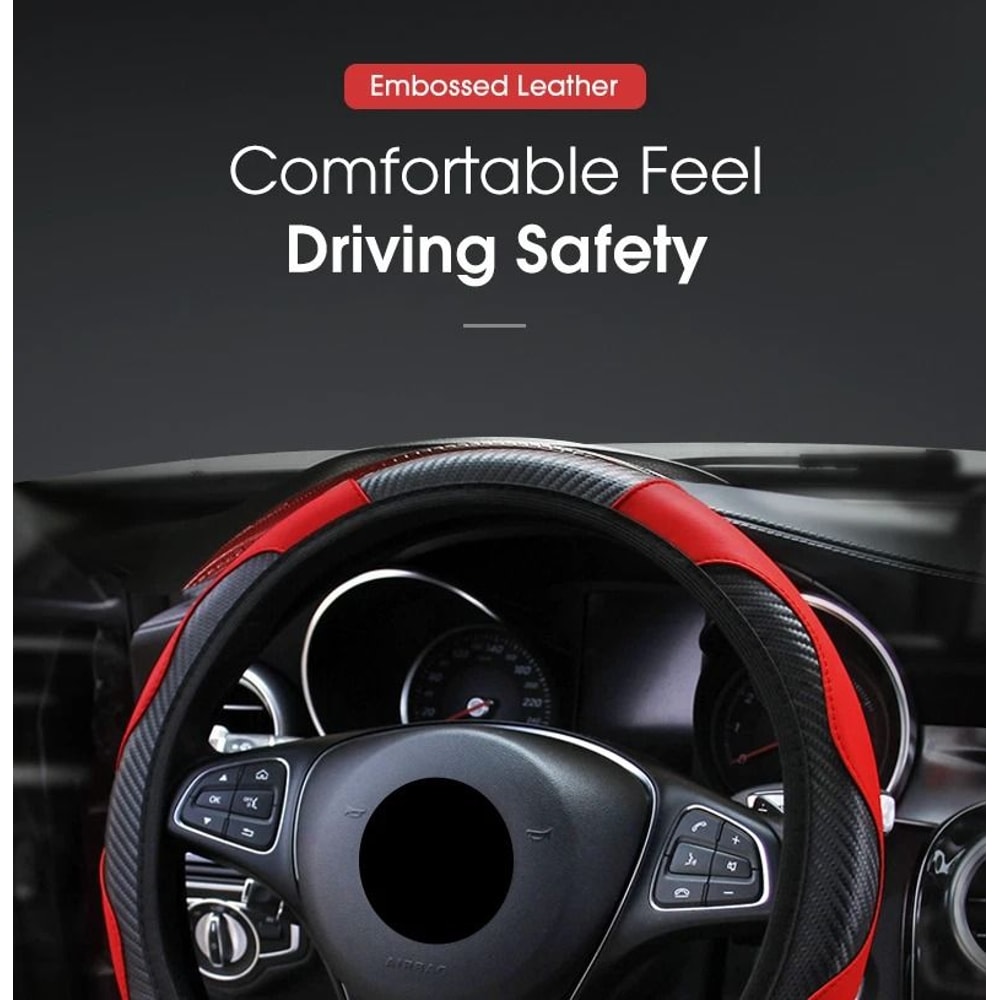 Leather Car Steering Wheel Cover With AntiSlip Grip Carbon Fiber 4