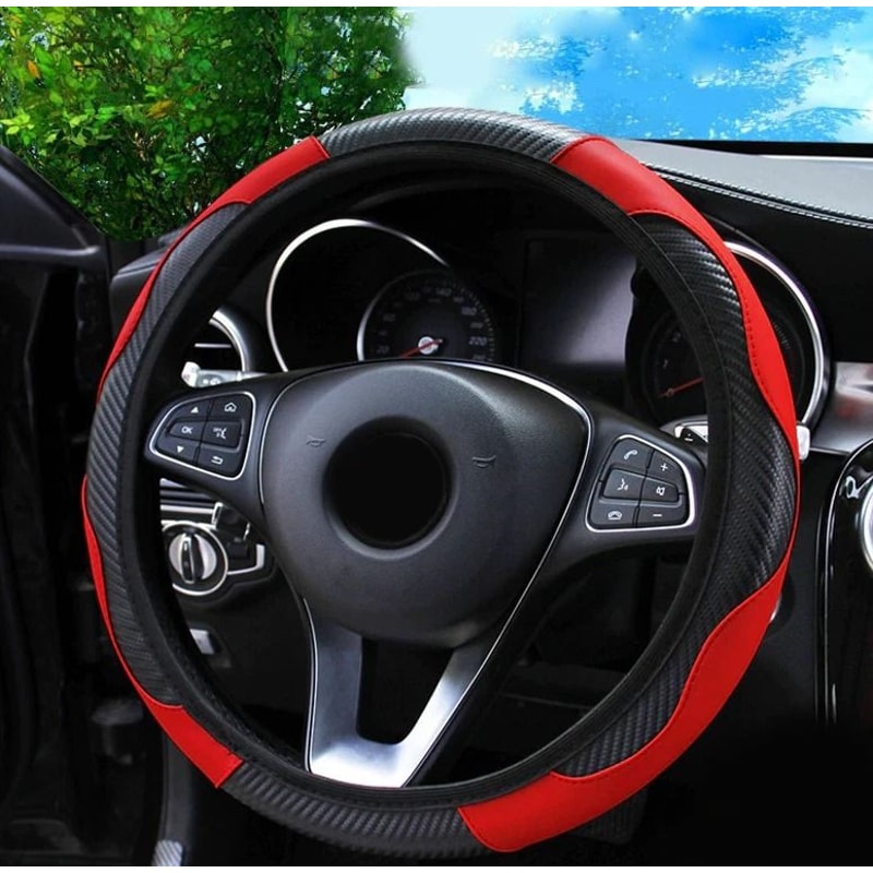 Leather Car Steering Wheel Cover With AntiSlip Grip Carbon Fiber 0