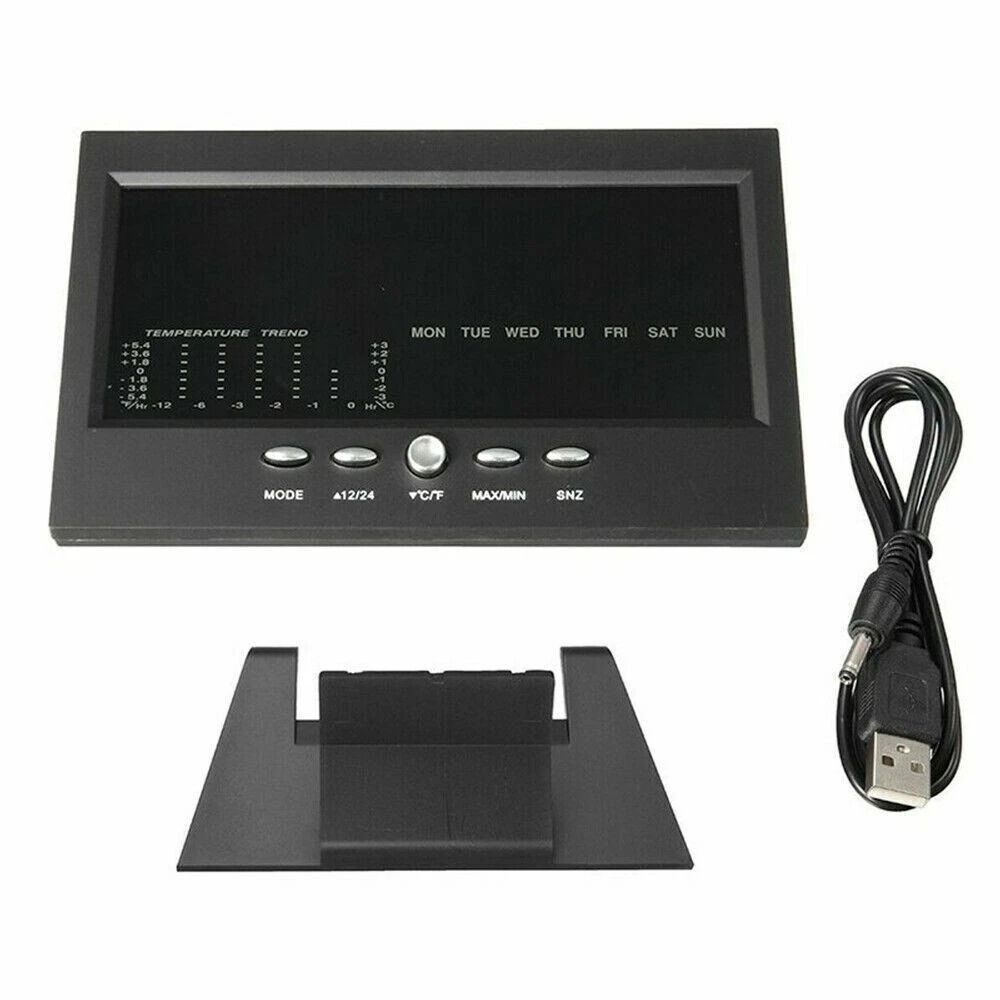 LED Digital Alarm Clock With Snooze Calendar Thermometer Hygrometer Weather Display 10