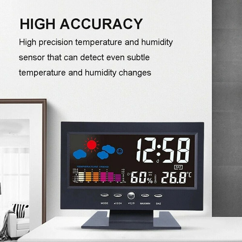 LED Digital Alarm Clock With Snooze Calendar Thermometer Hygrometer Weather Display 5