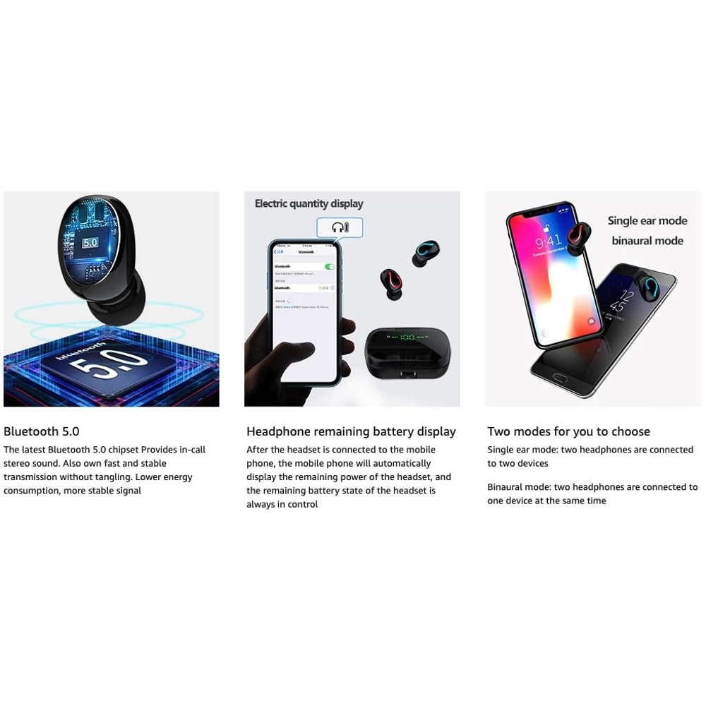 Bluetooth Wireless Earbuds Mini TWS Stereo Headphones Waterproof HiFi Sound 2