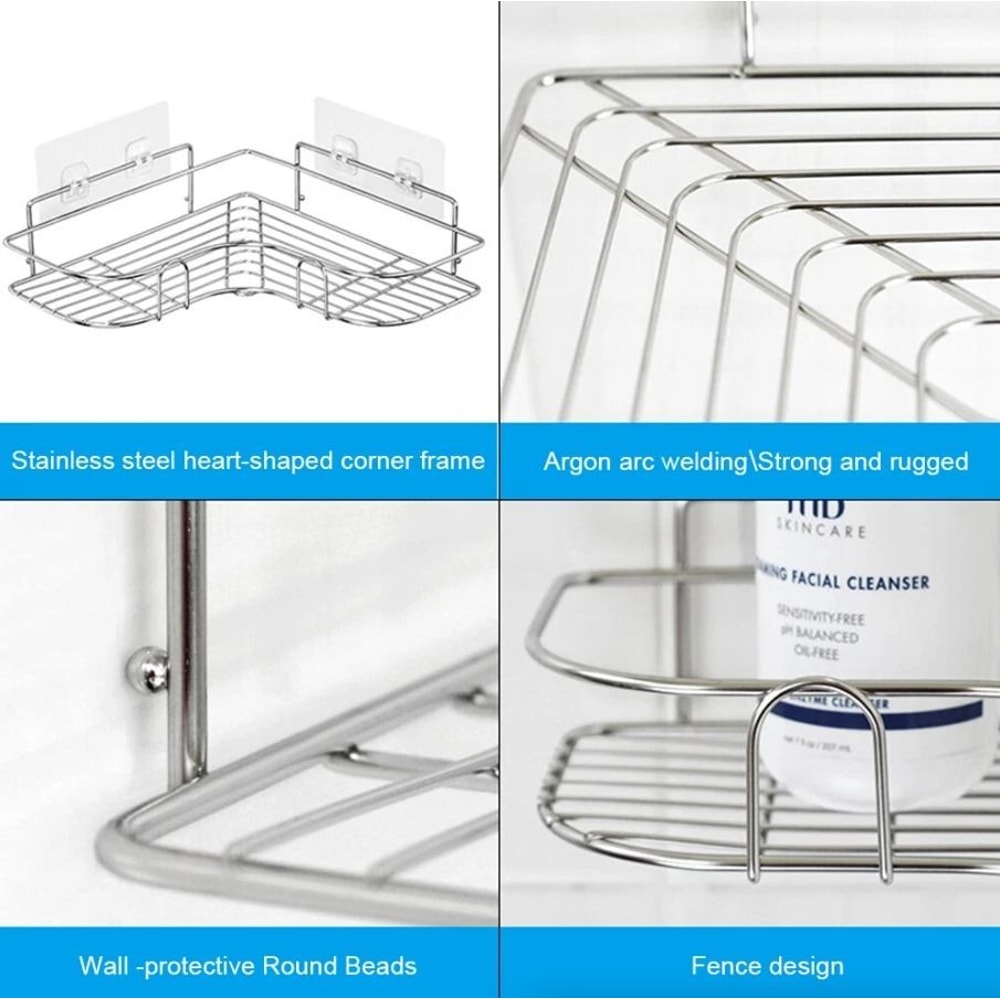 Rustproof Corner Shower Caddy Triangular Rack Bathroom Storage Shelf Organizer With NoDrill Adhesi 2