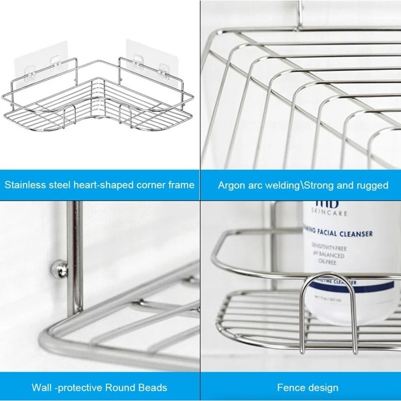 Rustproof Corner Shower Caddy Triangular Rack Bathroom Storage Shelf Organizer With NoDrill Adhesi 2