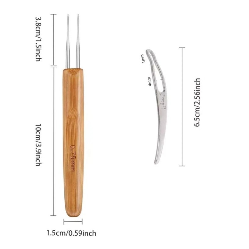 DIY Crochet Needle Hook With Bamboo Handle Dread Knit Hair Braiding Tool Set 3