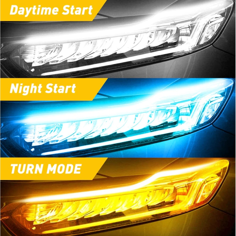 Slim Amber Sequential Flexible LED DRL Turn Signal Strip For Headlight 1