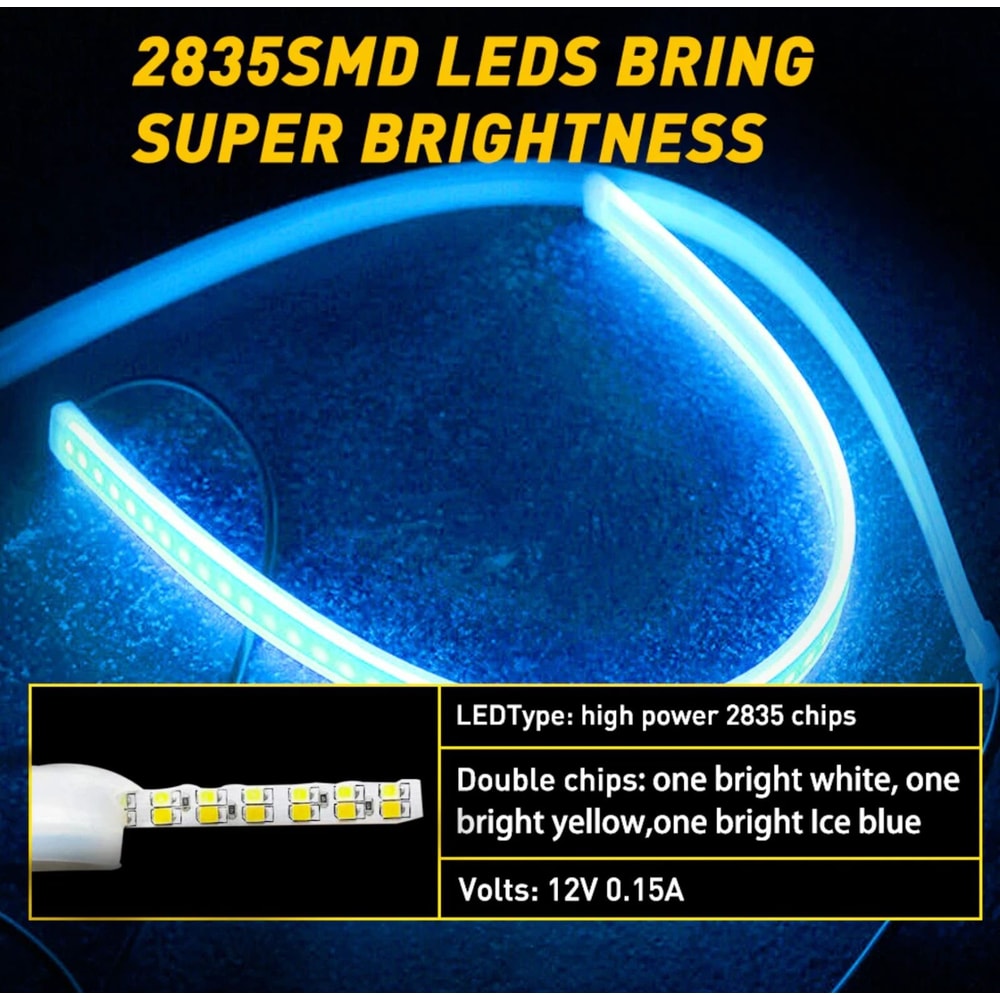 Slim Amber Sequential Flexible LED DRL Turn Signal Strip For Headlight 4