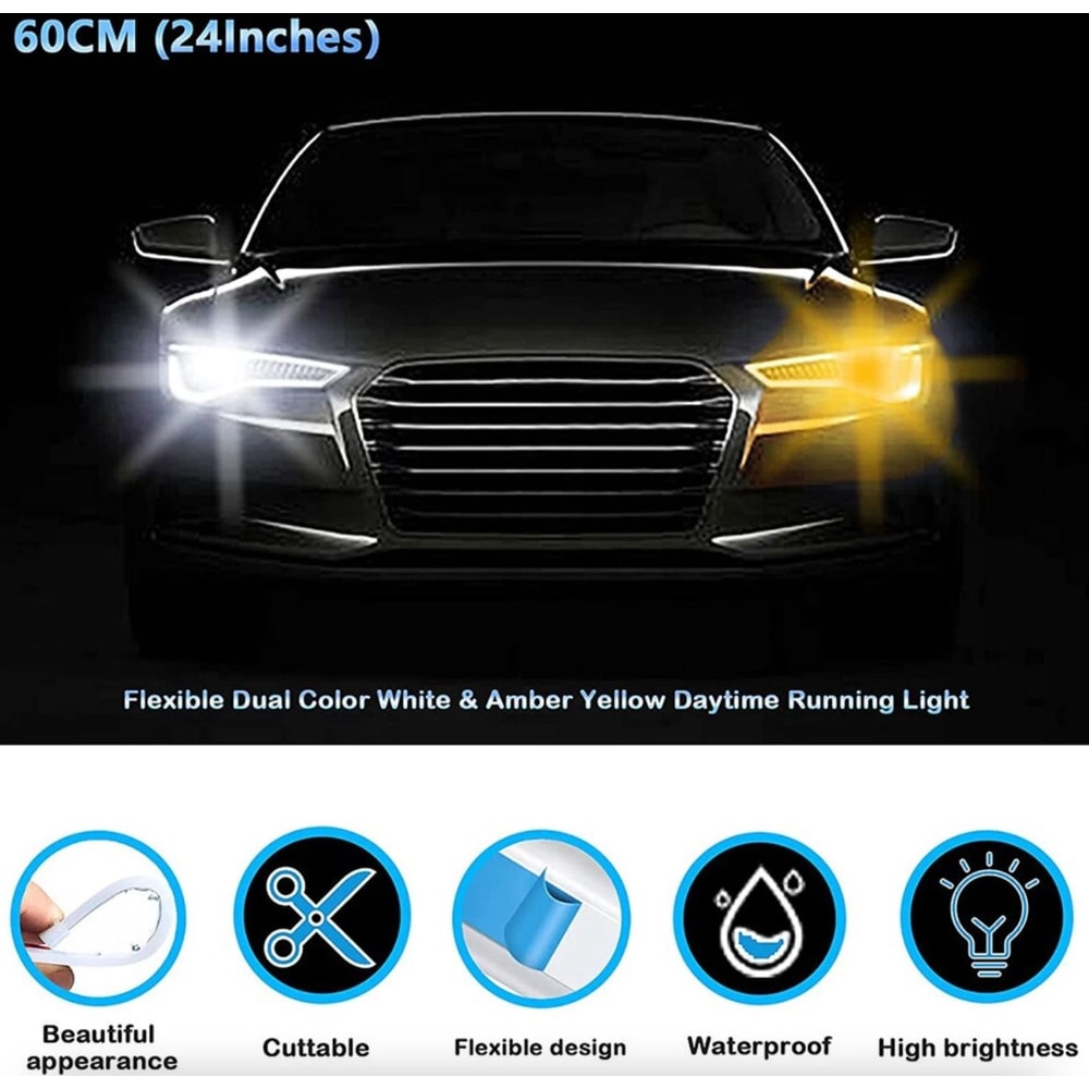 Slim Amber Sequential Flexible LED DRL Turn Signal Strip For Headlight 7