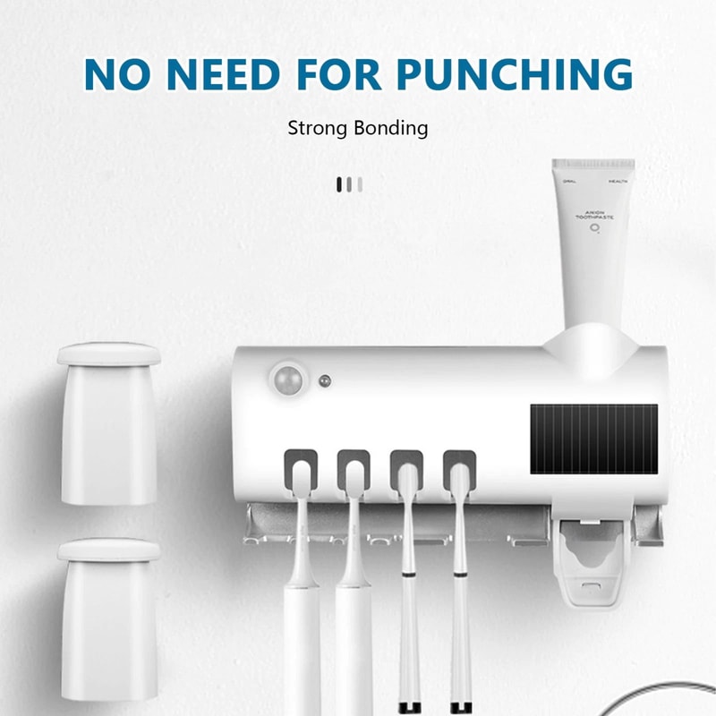 UV Light Sterilizer Toothbrush Holder Automatic Toothpaste Dispenser 2