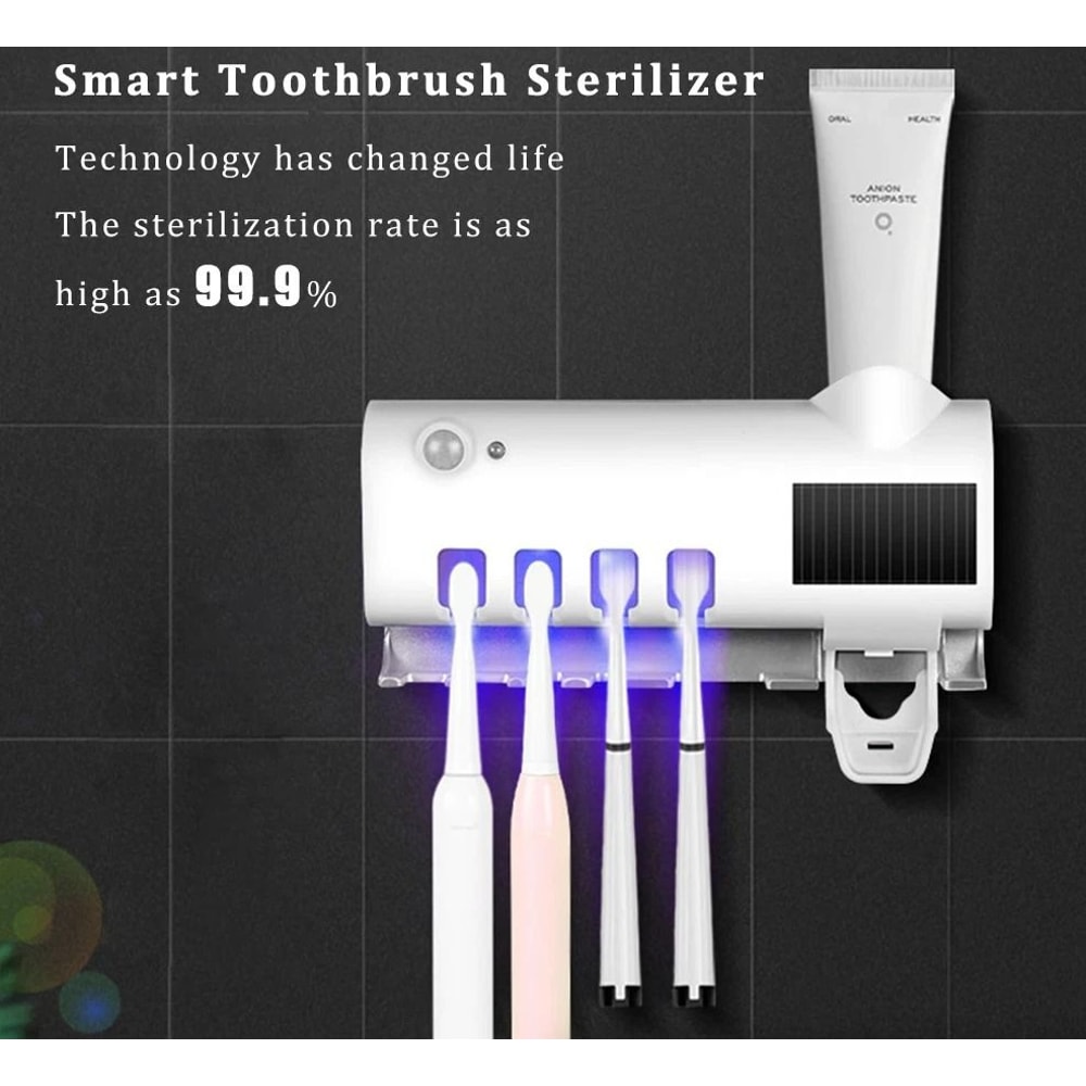 UV Light Sterilizer Toothbrush Holder Automatic Toothpaste Dispenser 6