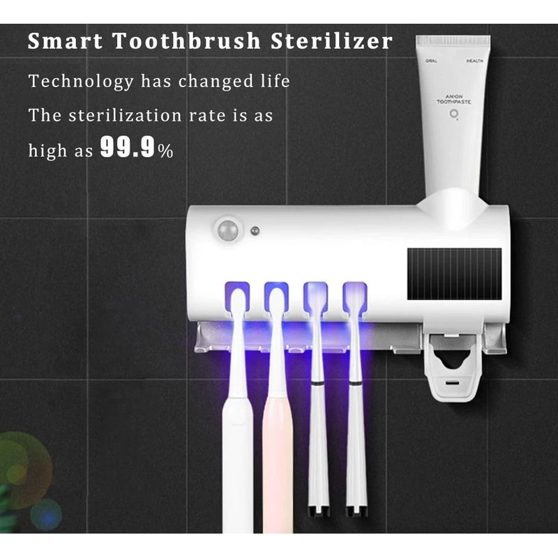 UV Light Sterilizer Toothbrush Holder Automatic Toothpaste Dispenser 6