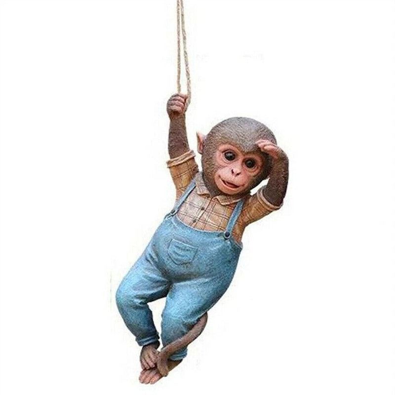 Monkey Chimp Hanging Rope Garden Ornament Outdoor Resin Statue Sculpture For Lawn Patio Decor 9