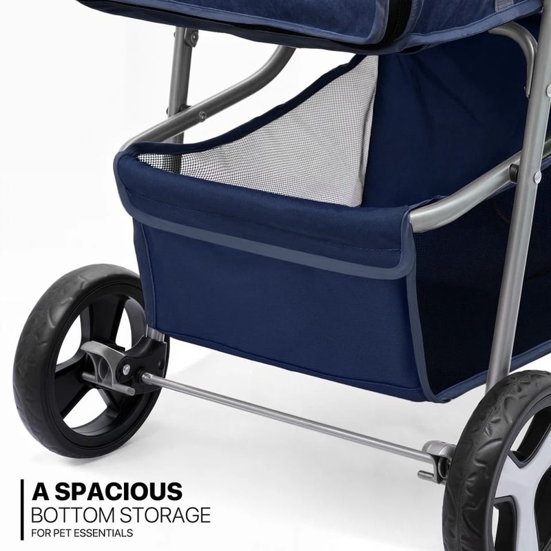 Blue Foldable Pet Stroller For Small Medium Dogs Portable Carrier With Sunshade 6