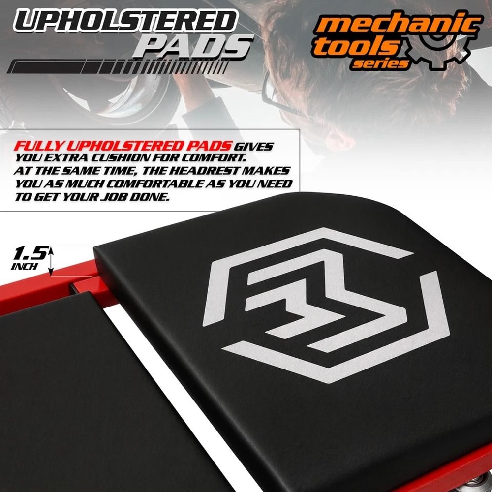 Foldable Mechanic Stool Creeper Rolling Upholstered Vehicle Repair Seat 1