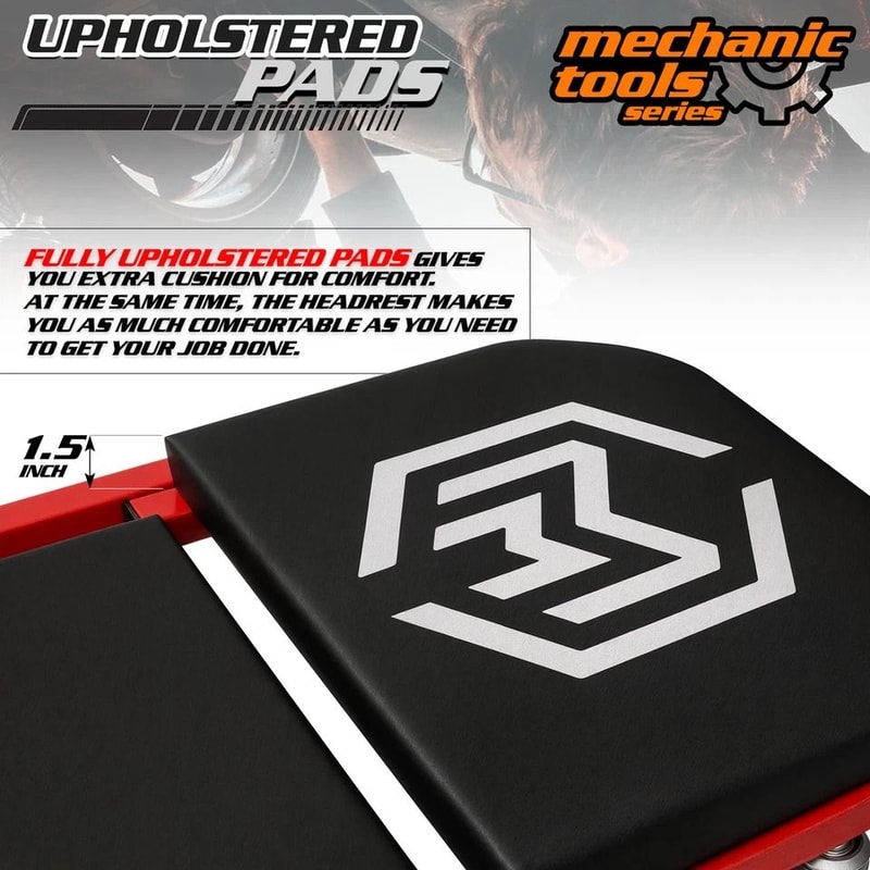 Foldable Mechanic Stool Creeper Rolling Upholstered Vehicle Repair Seat 1